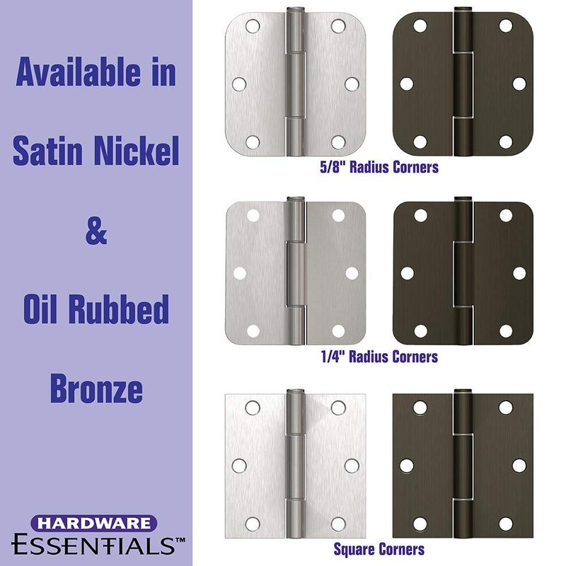 Hardware Essentials 854325 Square Corner Satin Nickel Squeak-Proof Door Hinges 3-1/2" (5 Pack) - Image 4
